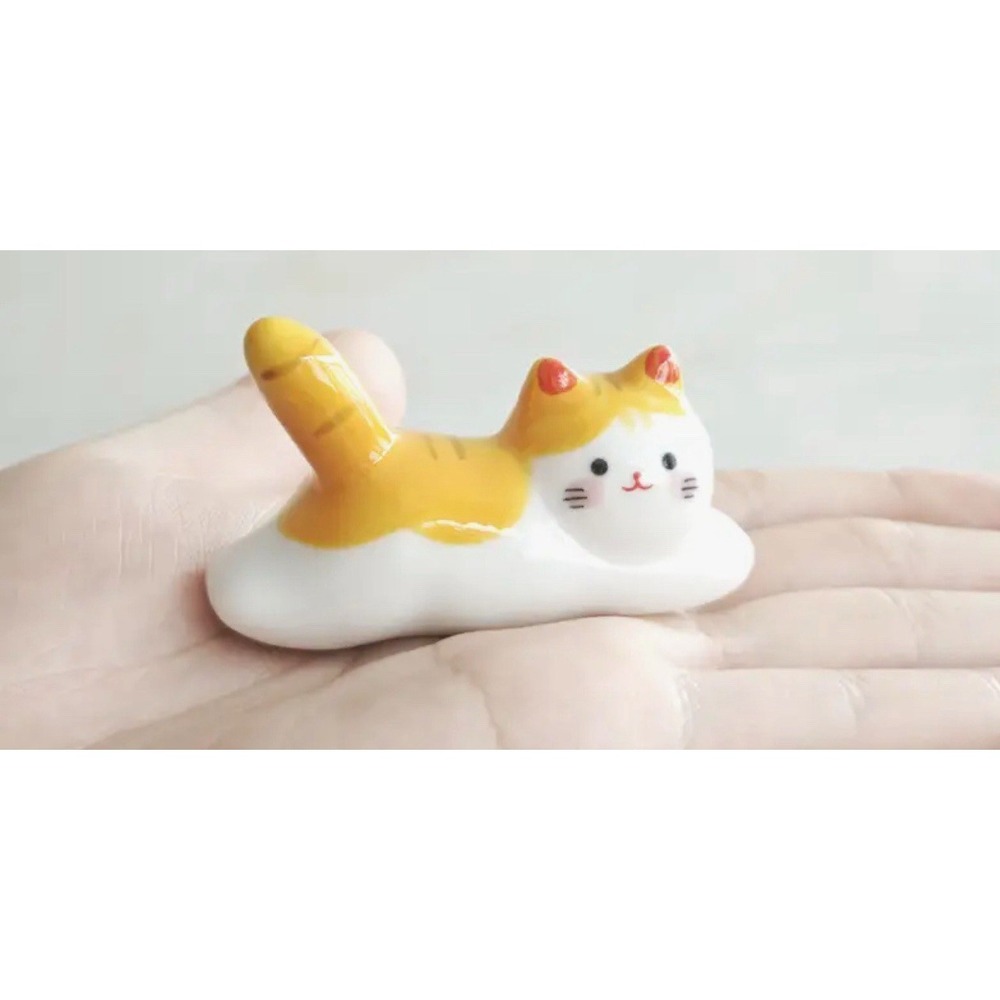 Cute Cat Orange White Cat Kitten Ceramic‎ Figurine Kawaii-New